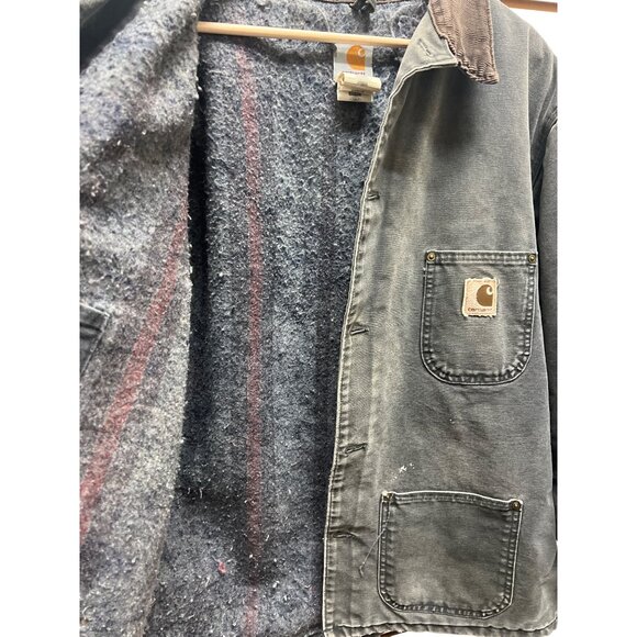 Carhartt Vintage 90's Gray Distressed Canvas Detroit Chore Barn Coat - Picture 9 of 10